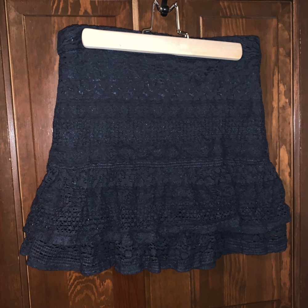 F21 Navy Blue Lace Ruffle Bottom Mini Skirt